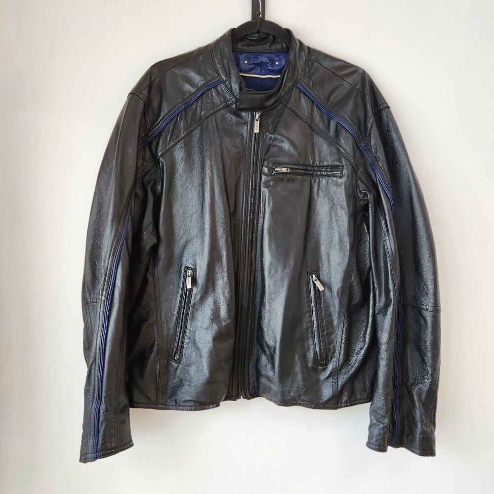 Wilsons Leather Jacket Black M. Julian Bomber Jacket Blue Stripe Men's L